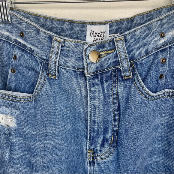 PRINCESS POLLY Balloon Leg Distressed Denim Size 2 Jeans - Picture 12 of 16